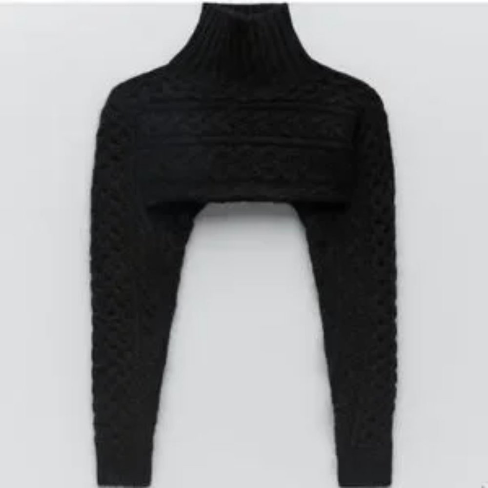 ZARA Cable Knit Arm Warmer Sweater Black - Picture 7 of 9